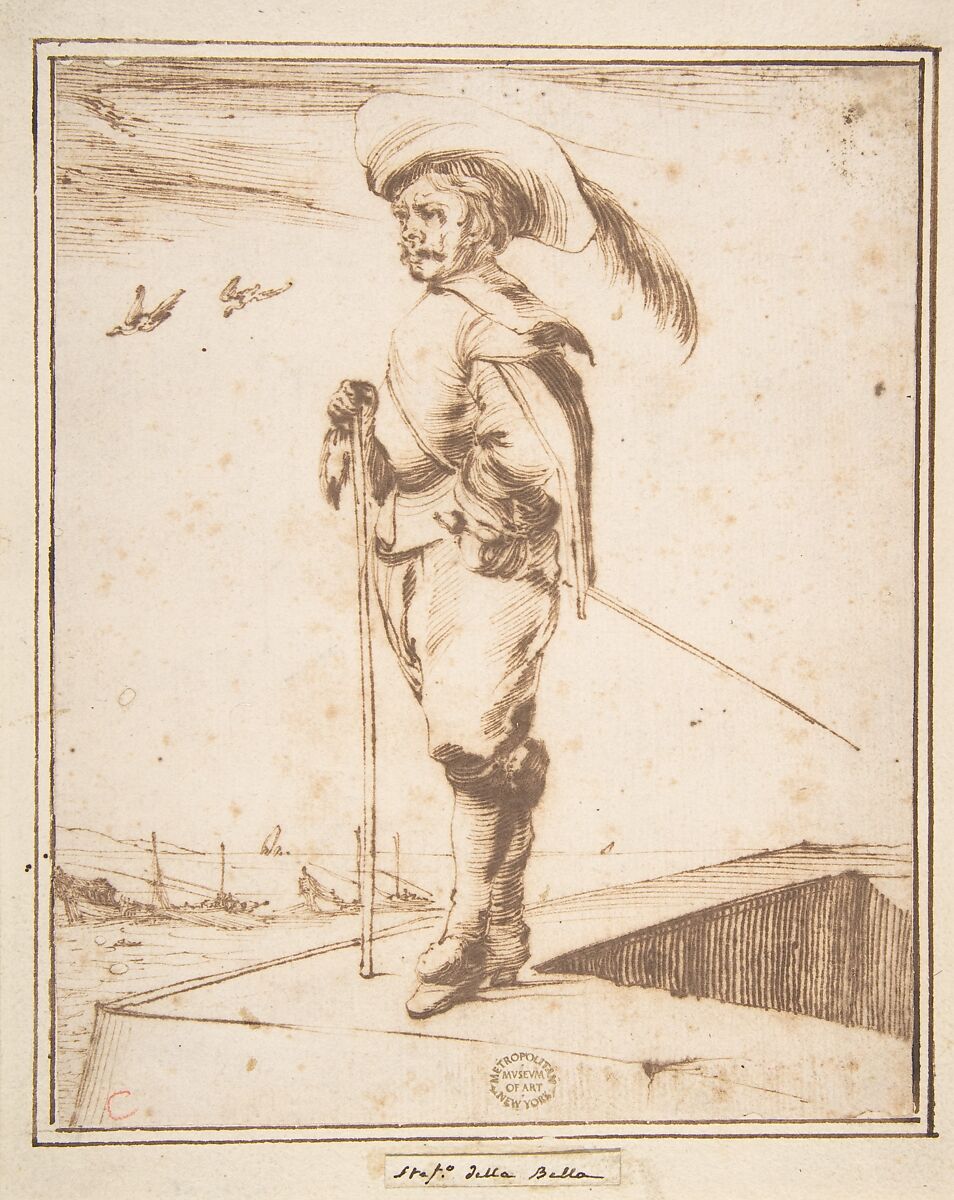 A Standing Soldier, Stefano della Bella (Italian, Florence 1610–1664 Florence), Pen and brown ink 