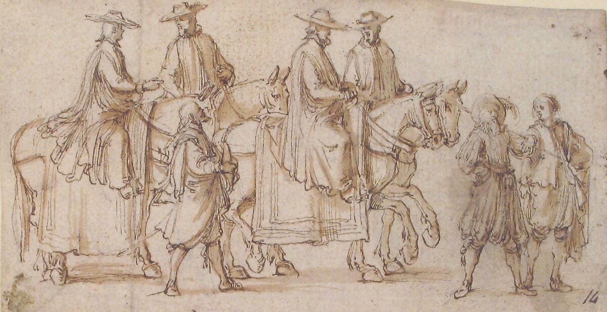 A Procession, Stefano della Bella (Italian, Florence 1610–1664 Florence), Pen and brown ink and brush and brown wash