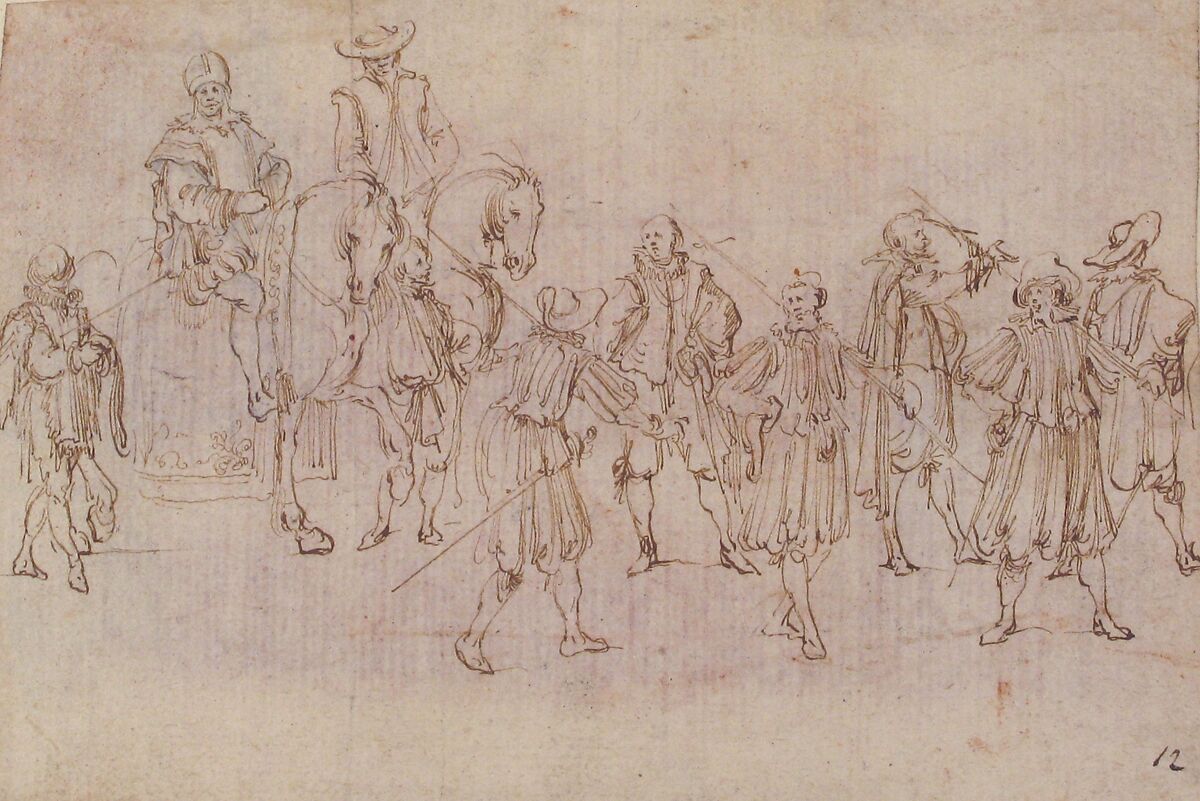 Horsemen and Soldiers, Stefano della Bella (Italian, Florence 1610–1664 Florence), Pen and brown ink