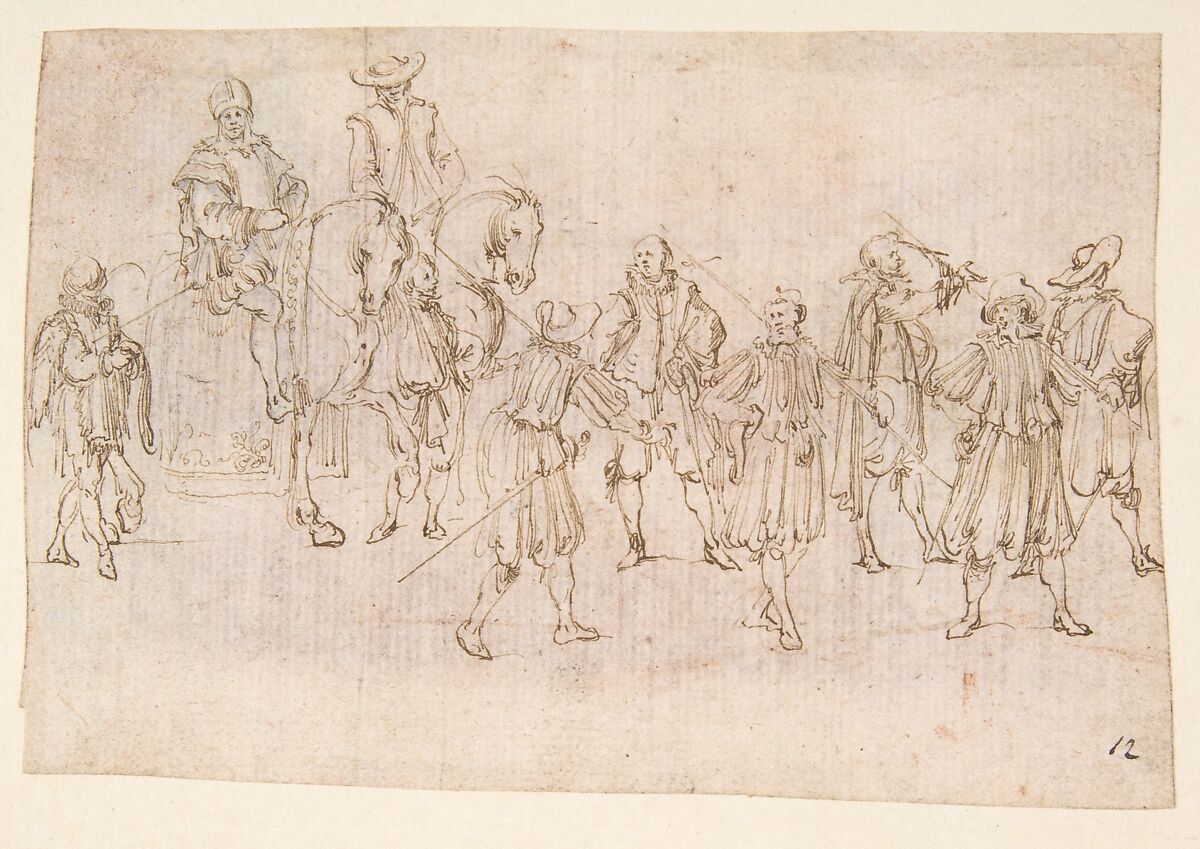 Horsemen and Soldiers, Stefano della Bella (Italian, Florence 1610–1664 Florence), Pen and brown ink 