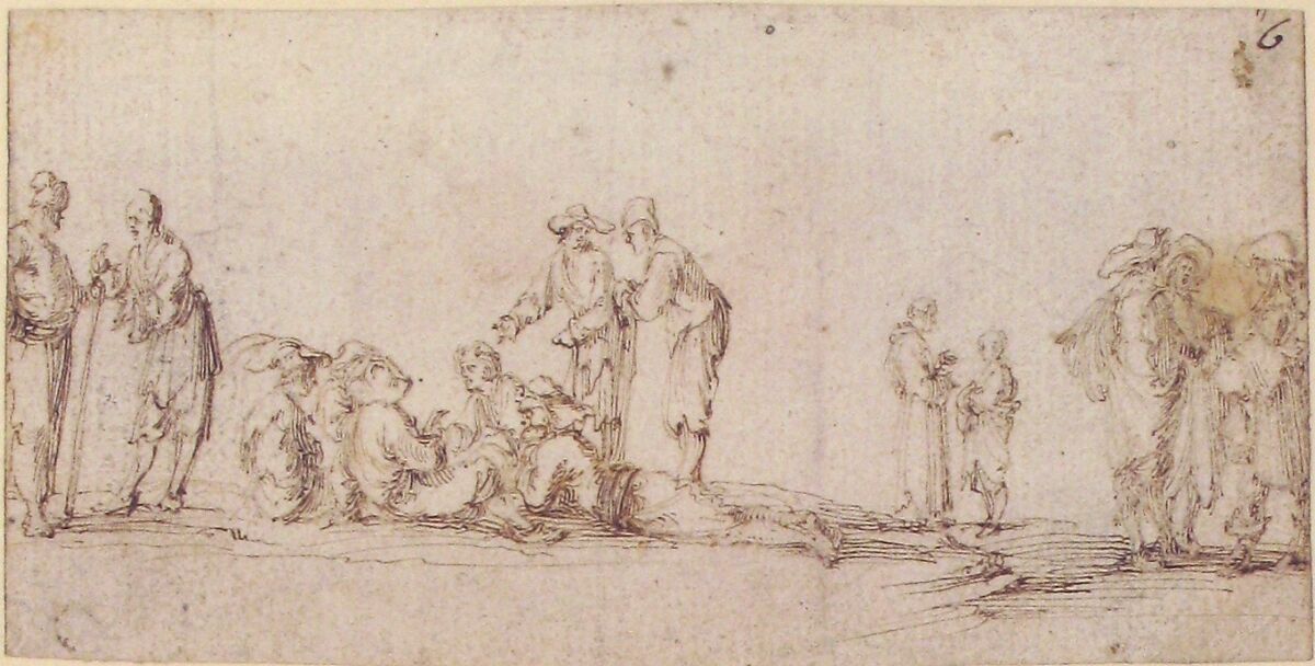 Groups of Men Talking, Stefano della Bella (Italian, Florence 1610–1664 Florence), Pen and brown ink