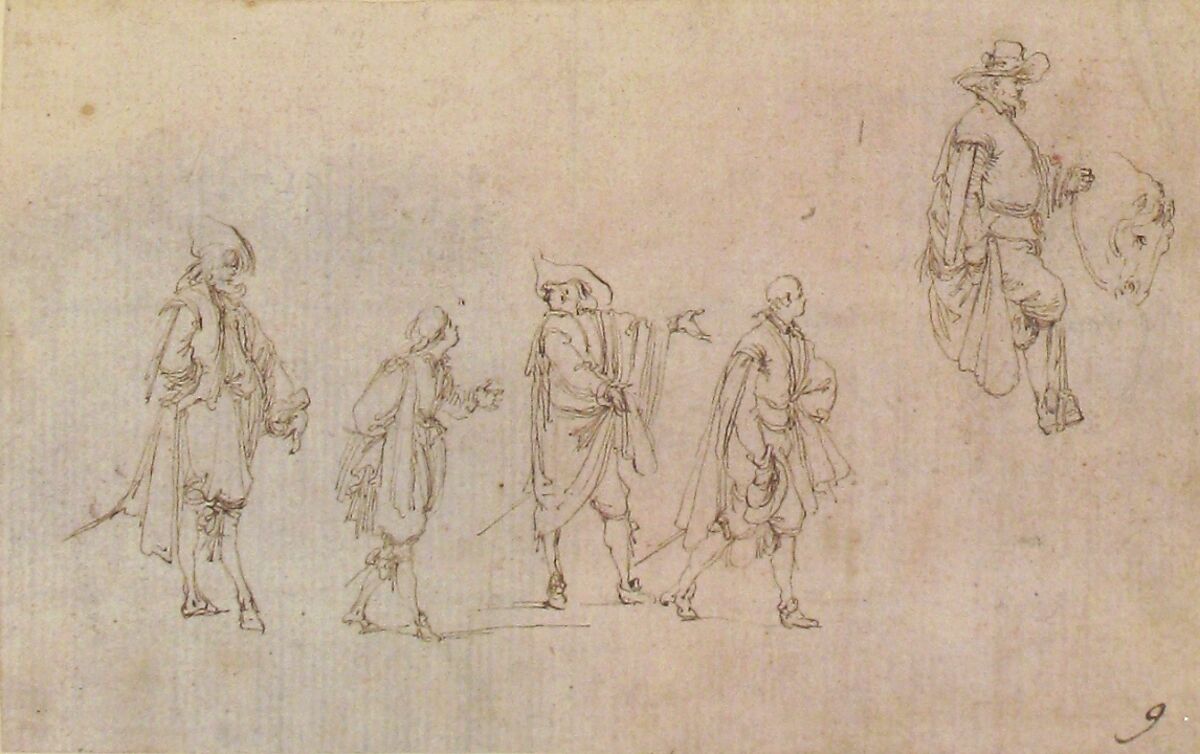 Studies of Cavaliers, Stefano della Bella (Italian, Florence 1610–1664 Florence), Pen and brown ink