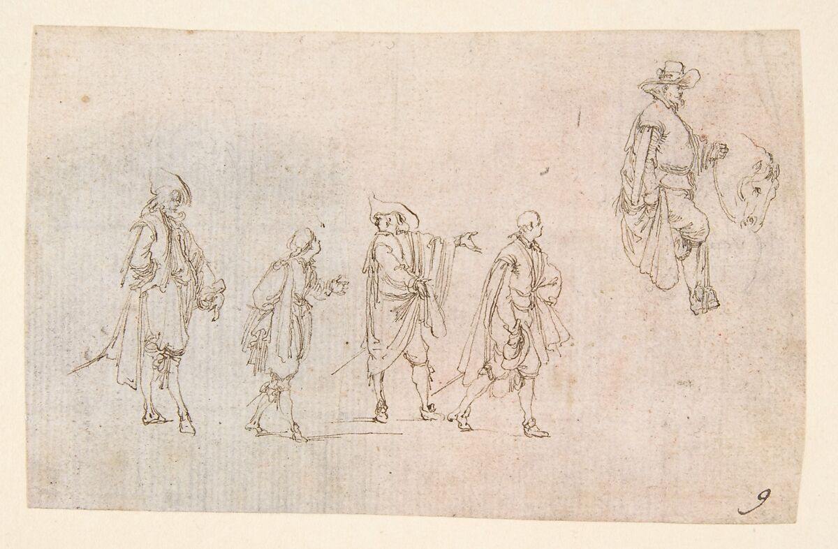 Studies of Cavaliers, Stefano della Bella (Italian, Florence 1610–1664 Florence), Pen and brown ink 