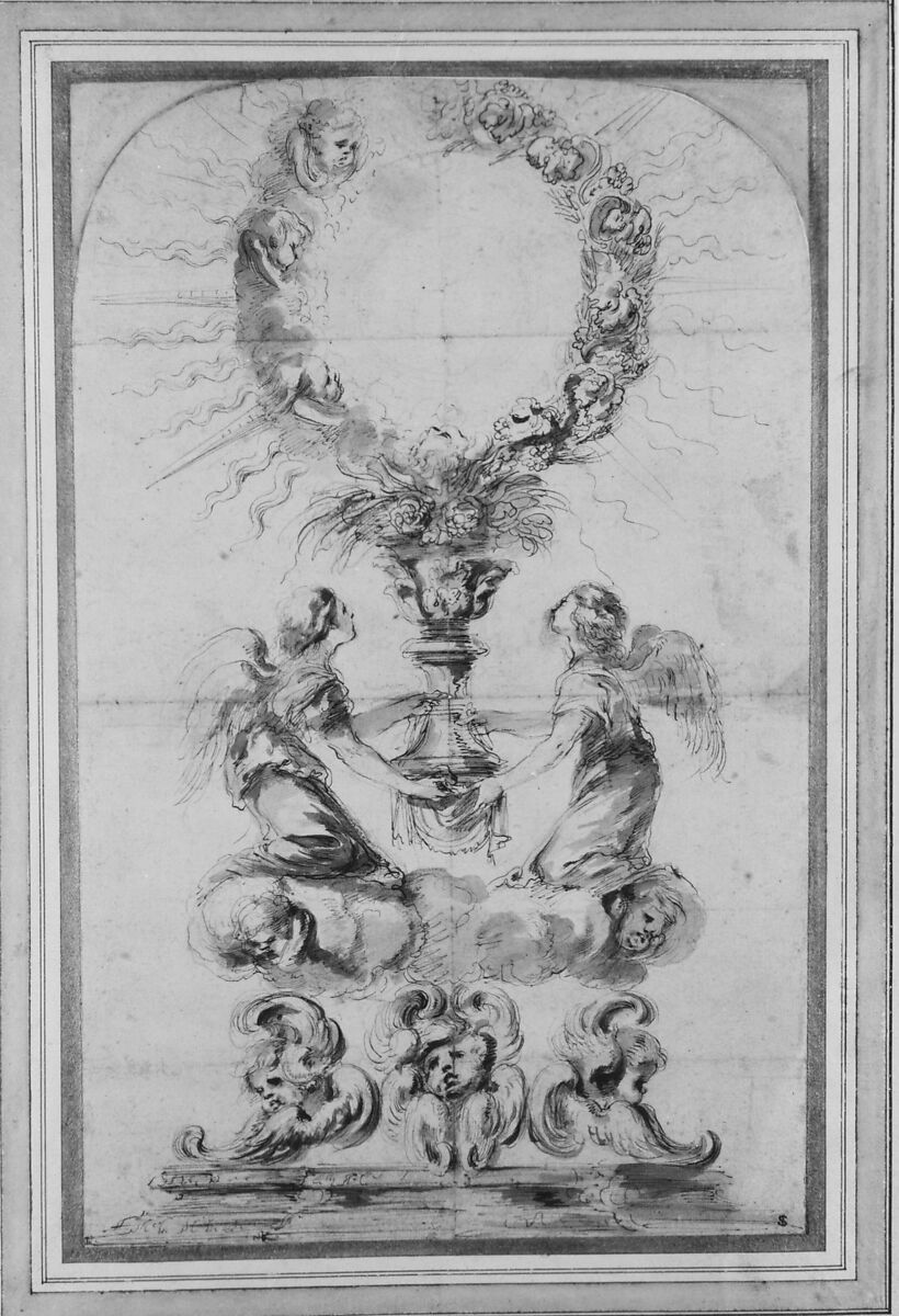Design for a Monstrance, Stefano della Bella (Italian, Florence 1610–1664 Florence), Pen and brown ink, brush and gray wash, over black chalk