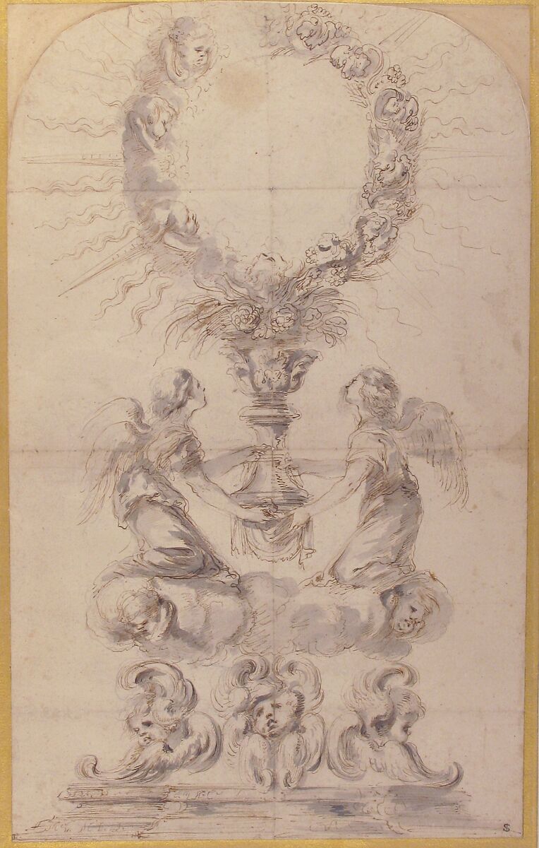 Design for a Monstrance, Stefano della Bella (Italian, Florence 1610–1664 Florence), Pen and brown ink, brush and gray wash, over black chalk