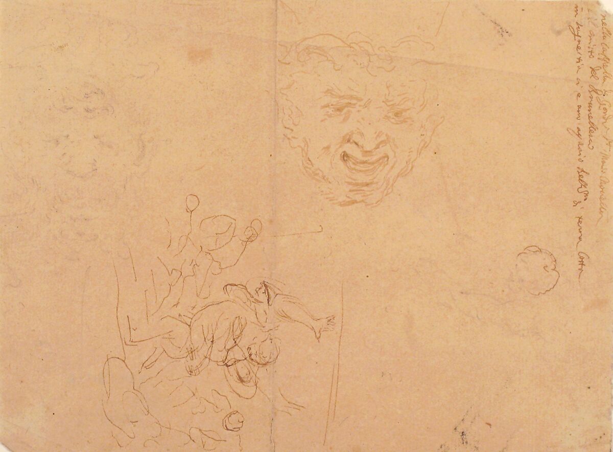 Head of a Satyr and Other Figure Studies, Stefano della Bella (Italian, Florence 1610–1664 Florence), Pen and brown ink