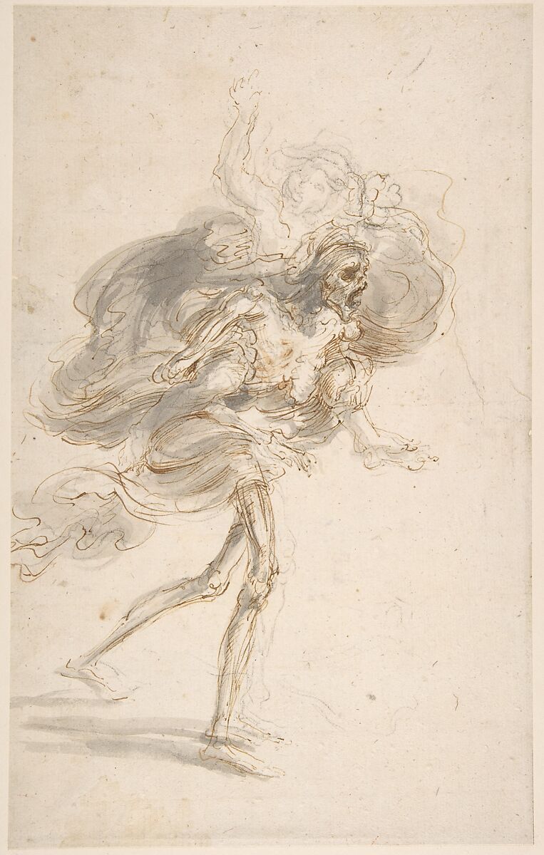 Death Carrying a Child, Stefano della Bella (Italian, Florence 1610–1664 Florence), Pen and brown ink and brush and gray wash, over black chalk 