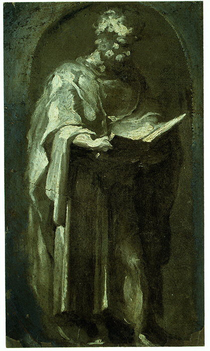 Saint Mark, Domenico Beccafumi (Italian, Cortine in Valdibiana Montaperti 1484–1551 Siena), Brush with brown, beige, and cream-colored tempera and emulsion, on paper.