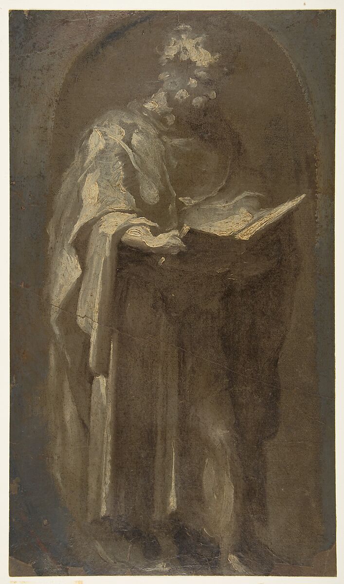 Saint Mark, Domenico Beccafumi (Italian, Cortine in Valdibiana Montaperti 1484–1551 Siena), Brush with brown, beige, and cream-colored tempera and emulsion, on paper. 