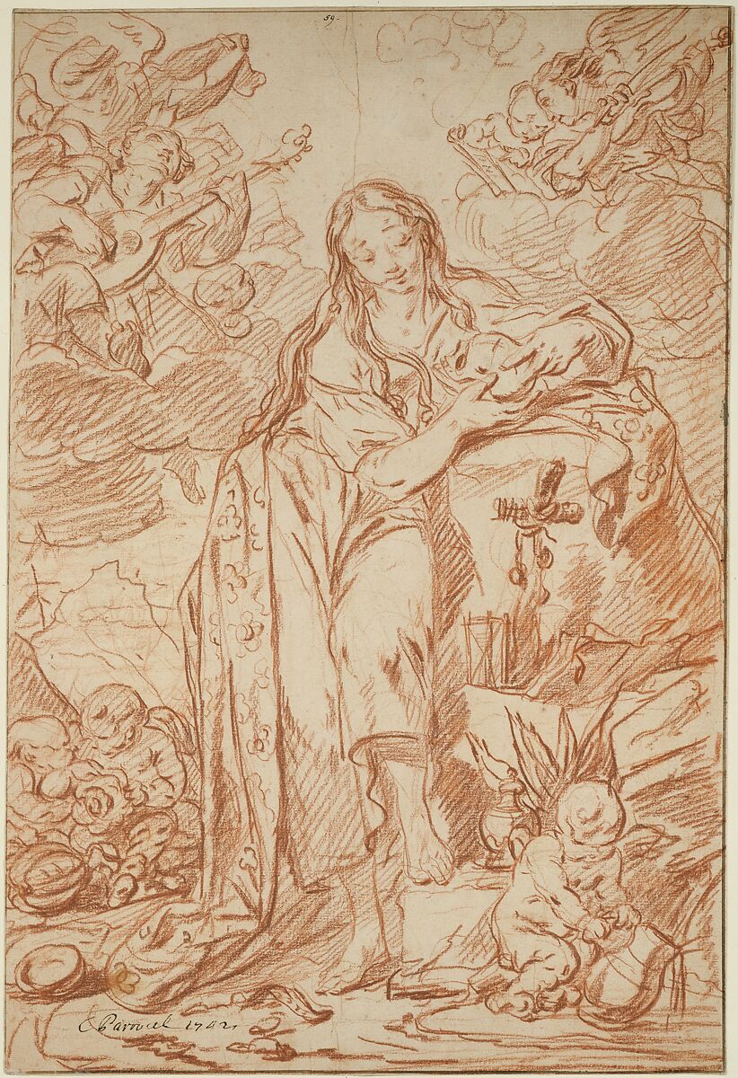 The Penitent St. Mary Magdalen, Charles Parrocel (French, Paris 1688–1752 Paris), Red chalk