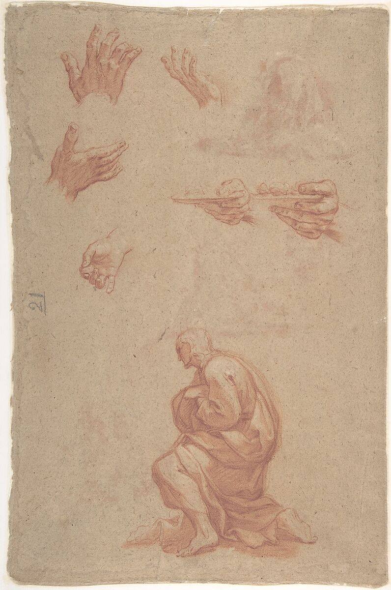 Figural Studies, Marco Benefial (Italian, Rome 1684–1764 Rome), Red chalk, brush and red wash. highlighted with white, on light brown paper