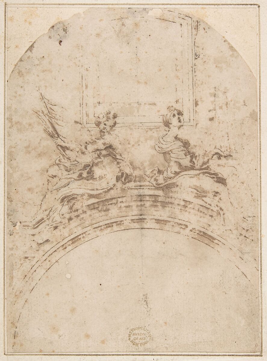 Seated Figures of Saint Ursula and Saint Cecilia, Gian Lorenzo Bernini (Italian, Naples 1598–1680 Rome) - school of, Pen and brown ink, brush and brown wash 