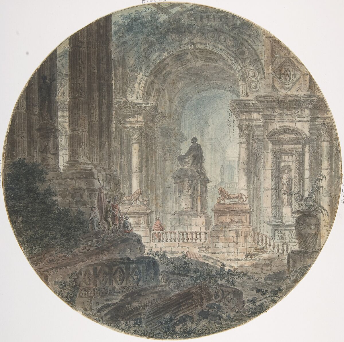 Architectural fantasy, Attributed to Jean Henri Alexandre Pernet (French, Paris 1763–after 1789), Pen and black ink, watercolor 