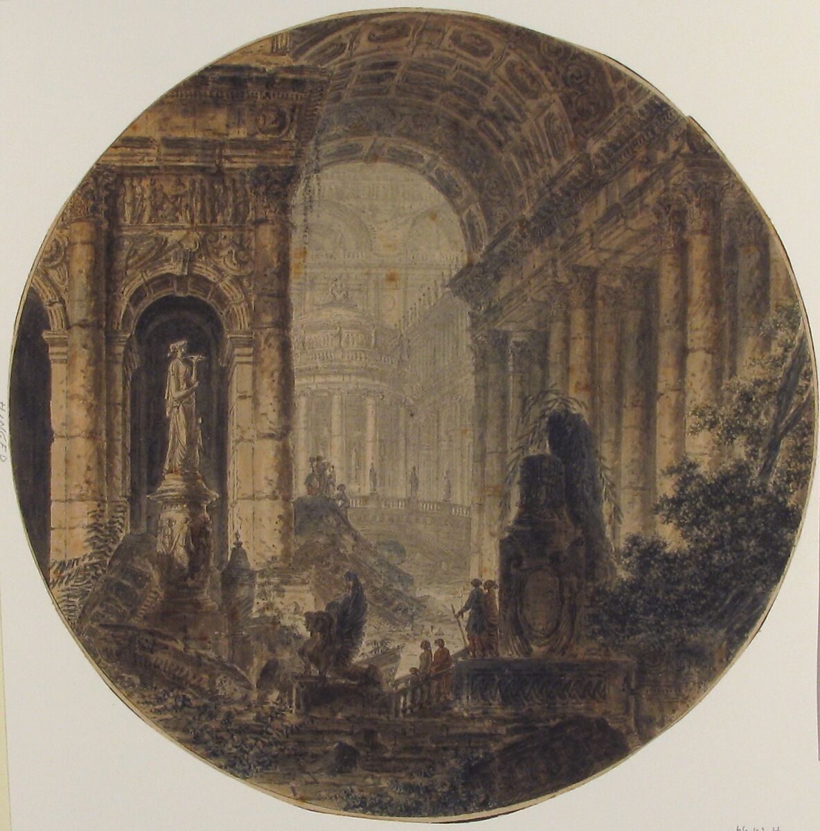 Architectural fantasy, Attributed to Jean Henri Alexandre Pernet (French, Paris 1763–after 1789), Pen and brown ink, watercolor