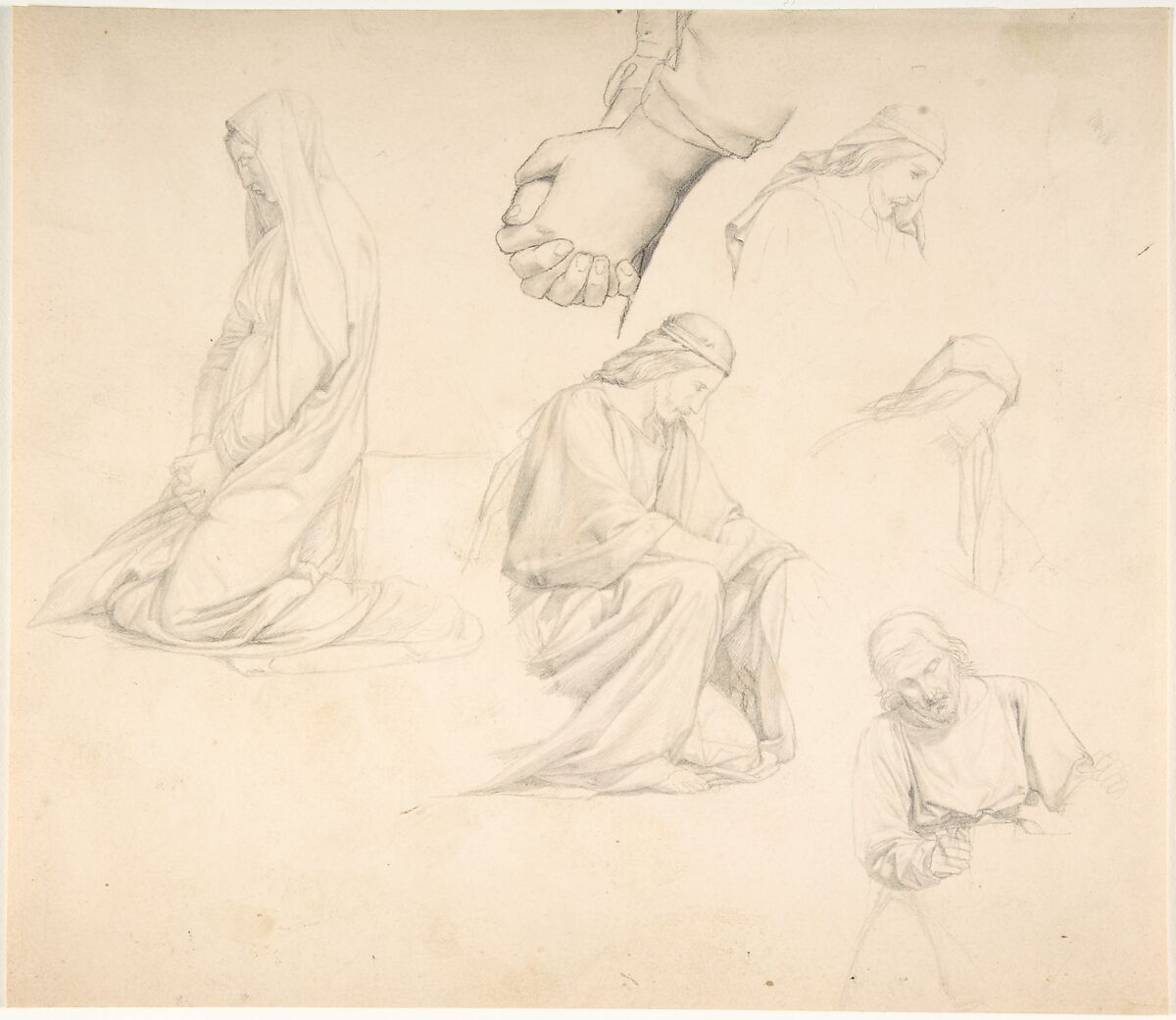 Figure Studies, Alphonse-Henri Périn (French, Paris 1798–1874 Paris), Graphite and black chalk 