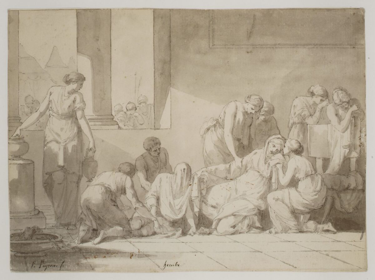 The Despair of Hecuba, Pierre Peyron (French, Aix-en-Provence 1744–1814 Paris), Pen and black ink, gray wash