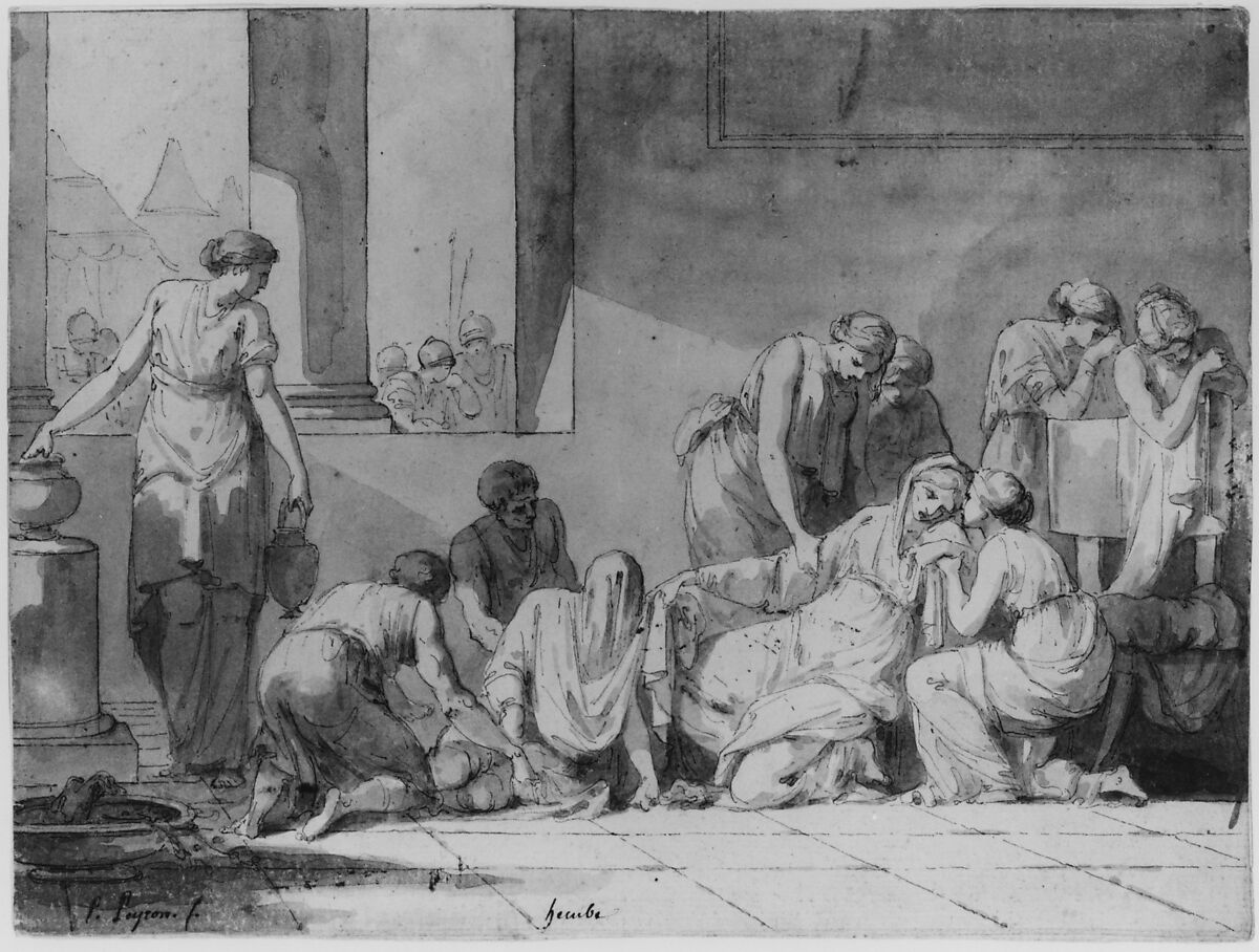 The Despair of Hecuba, Pierre Peyron (French, Aix-en-Provence 1744–1814 Paris), Pen and black ink, gray wash
