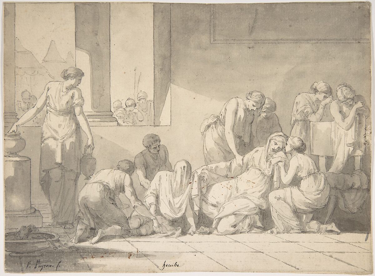 The Despair of Hecuba, Pierre Peyron (French, Aix-en-Provence 1744–1814 Paris), Pen and black ink, gray wash 