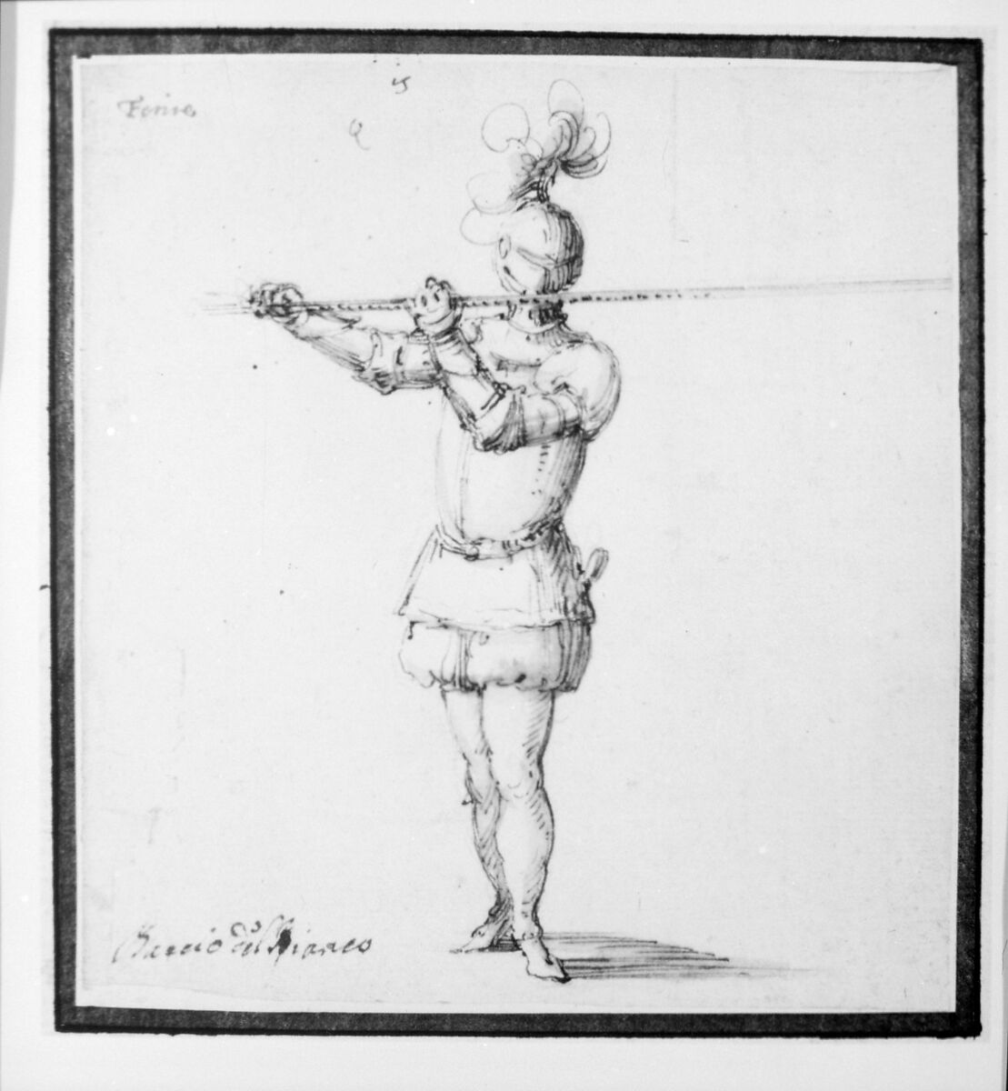 Knight with Lance, Baccio del Bianco (Italian, Florence 1604–1656 Escorial), Pen and brown ink, with brush and brown wash, over traces of black chalk