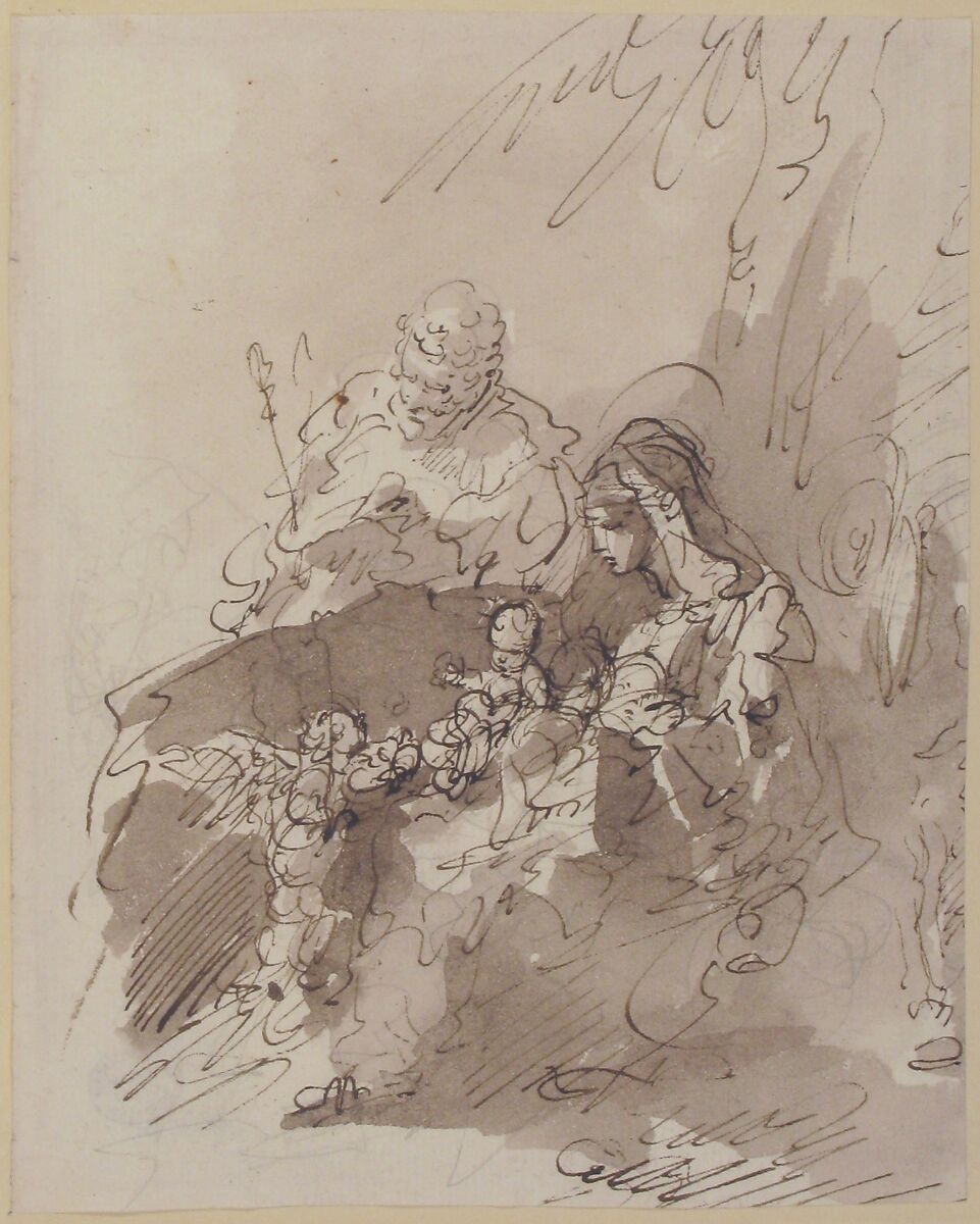 The Rest on the Flight into Egypt, Giuseppe Bernardino Bison (Italian, Palmanova 1762–1844 Milan), Pen and brown ink, brush and brown wash, over graphite