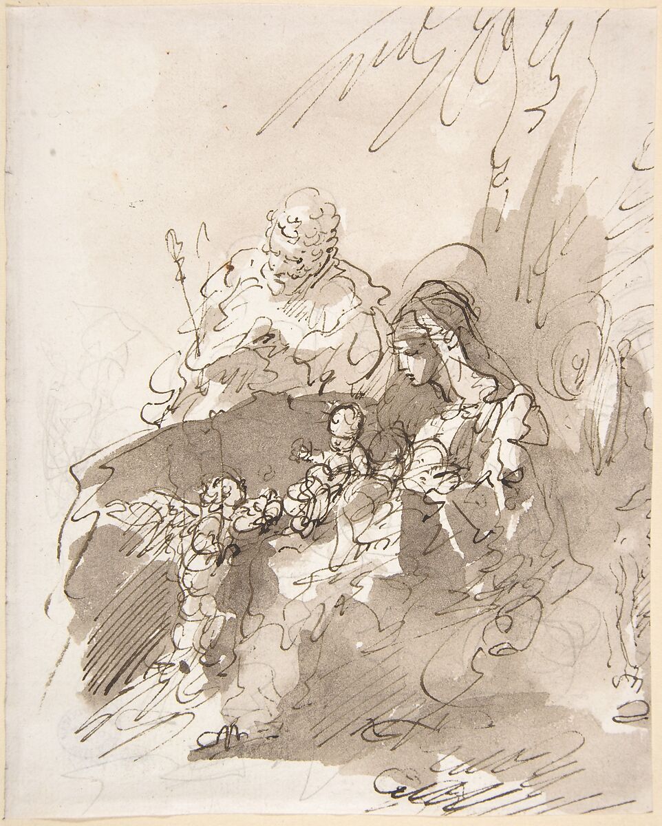 The Rest on the Flight into Egypt, Giuseppe Bernardino Bison (Italian, Palmanova 1762–1844 Milan), Pen and brown ink, brush and brown wash, over graphite 