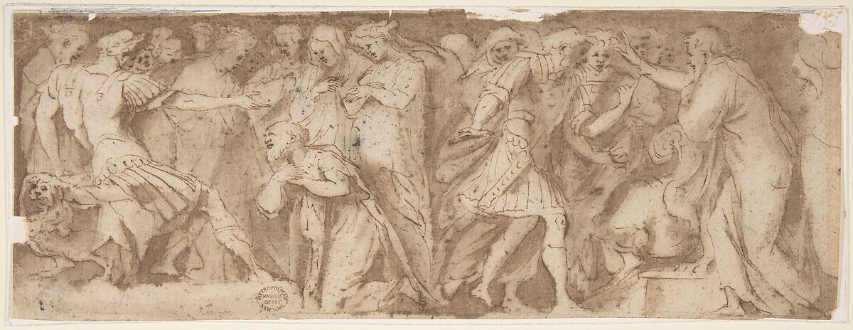 Scenes from Ancient History, after Polidoro da Caravaggio, Andrea Boscoli (Italian, Florence ca. 1560–1608 Rome), Pen and brown ink, brush and brown wash 