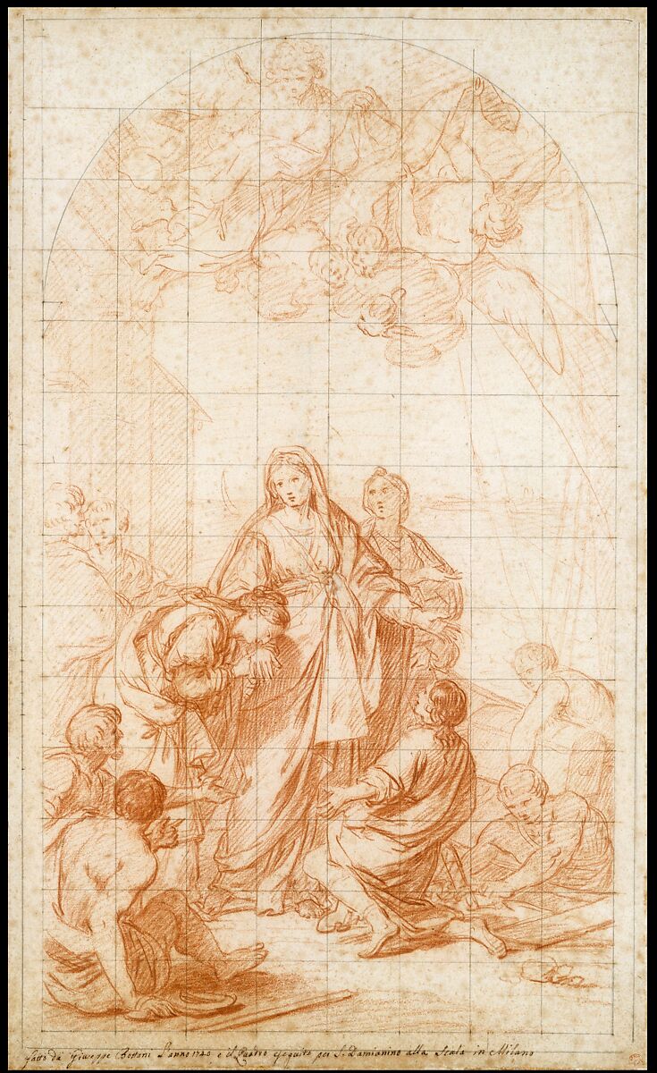 The Departure of Saint Paula and Saint Eustochium for the Holy Land, Giuseppe Bottani (Italian, Cremona 1717–1784 Mantua), Red chalk; squared in black chalk 