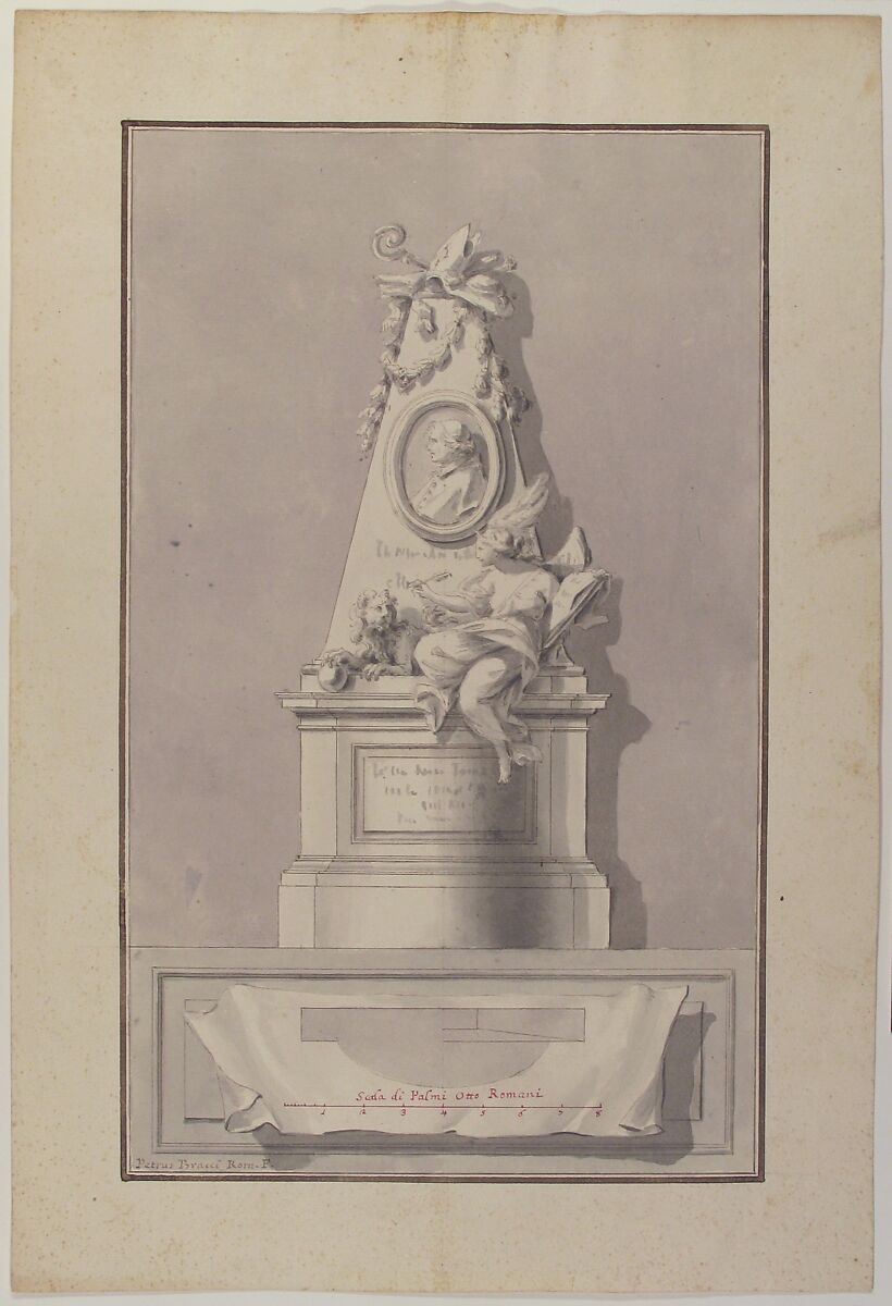 Design for a Tomb, Pietro Bracci (Italian, Rome 1700–1773 Rome), Pen and brown ink, gray wash, over traces of graphite 