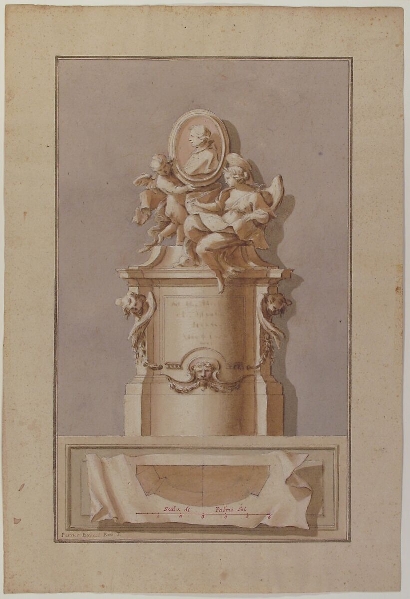 Design for a Tomb, Pietro Bracci (Italian, Rome 1700–1773 Rome), Pen and brown ink, gray wash, over traces of graphite 