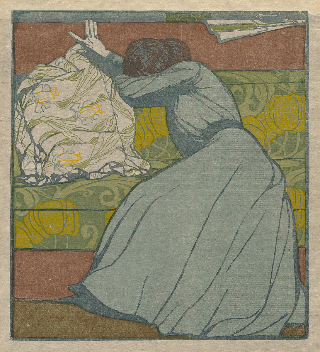 Cushion (Martha Kurzweil Seated on a Divan), Max Kurzweil (Austrian, Moravia 1867–1916 Vienna), Woodcut 
