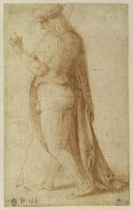 Young Man Standing in Profile Facing Left (recto); Sketch of Two Capitals (verso), Bachiacca (Francesco d'Ubertino Verdi) (Italian, Florence 1494–1557 Florence), Red chalk