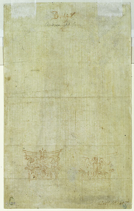 Young Man Standing in Profile Facing Left (recto); Sketch of Two Capitals (verso), Bachiacca (Francesco d'Ubertino Verdi) (Italian, Florence 1494–1557 Florence), Red chalk