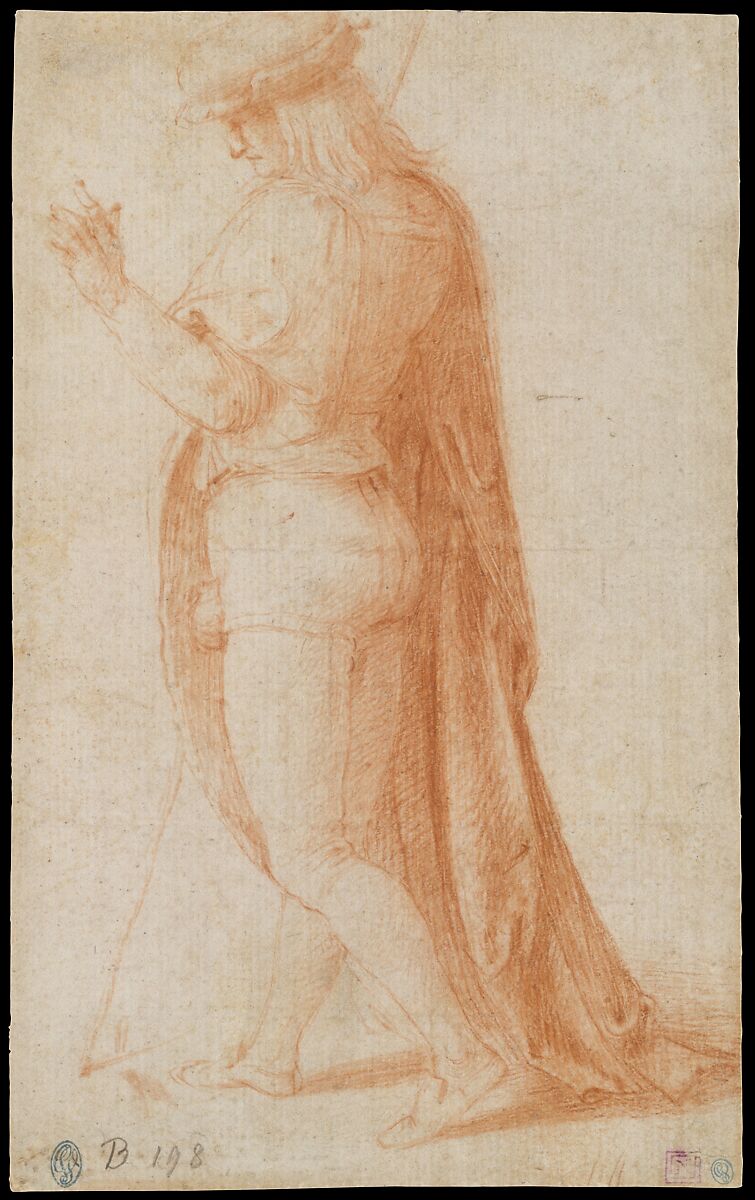 Young Man Standing in Profile Facing Left (recto); Sketch of Two Capitals (verso), Bachiacca (Francesco d'Ubertino Verdi) (Italian, Florence 1494–1557 Florence), Red chalk