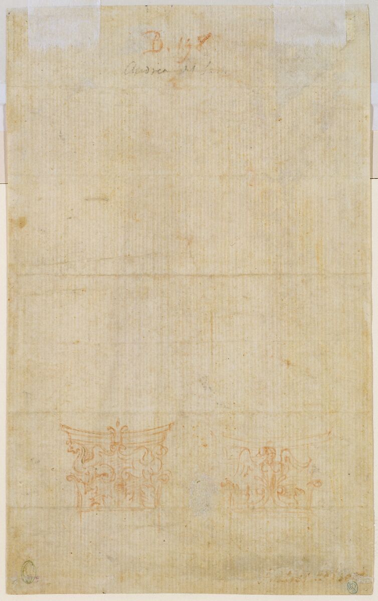 Young Man Standing in Profile Facing Left (recto); Sketch of Two Capitals (verso), Bachiacca (Francesco d'Ubertino Verdi) (Italian, Florence 1494–1557 Florence), Red chalk
