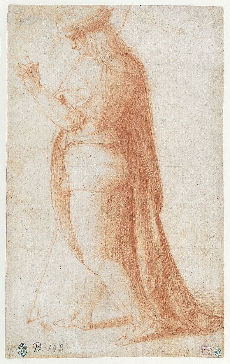 Young Man Standing in Profile Facing Left (recto); Sketch of Two Capitals (verso), Bachiacca (Francesco d'Ubertino Verdi) (Italian, Florence 1494–1557 Florence), Red chalk