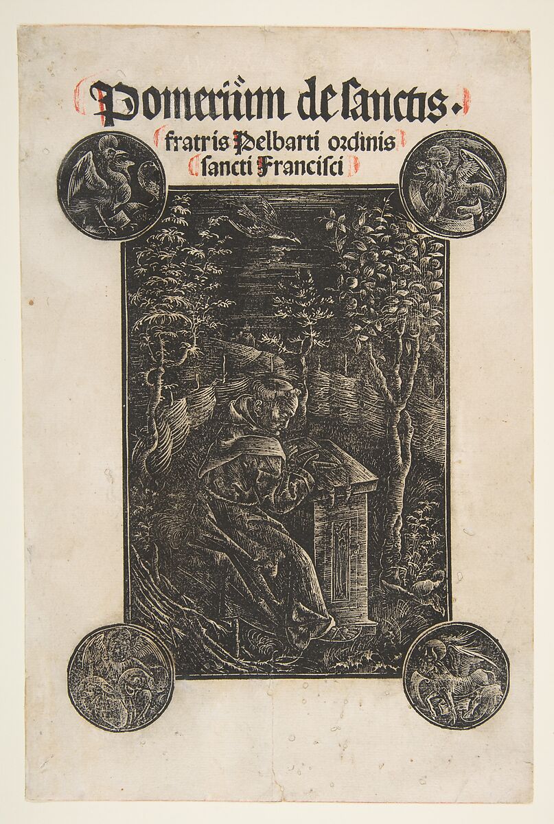 The Franciscan, Pelbart of Temesvar, Studying in a Garden, Attributed to Daniel Hopfer (German, Kaufbeuren 1471–1536 Augsburg), White-line woodcut 