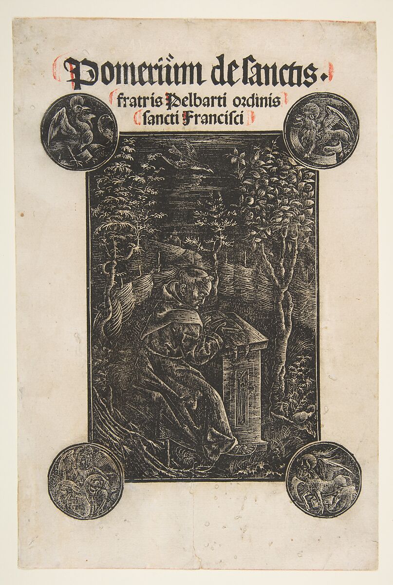 The Franciscan, Pelbart of Temesvar, Studying in a Garden, Daniel Hopfer  German, White-line woodcut