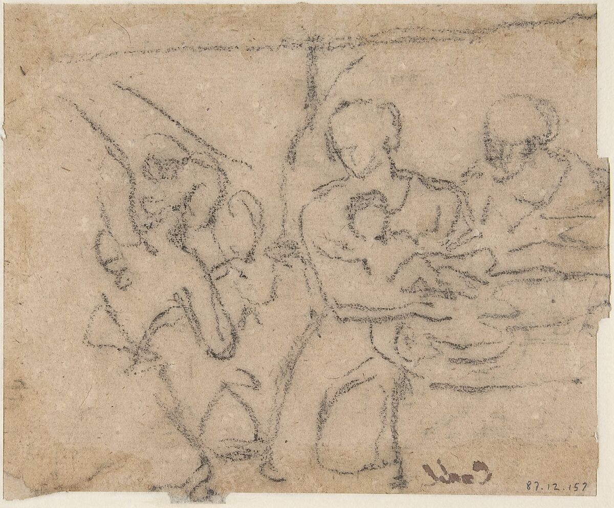 The Dead Christ Mourned by Saint Mary Magdalen (recto); The Holy Family with an Attendant (verso), Giuseppe Cades (Italian, Rome 1750–1799 Rome), Pen and brown ink (recto); black chalk (verso)