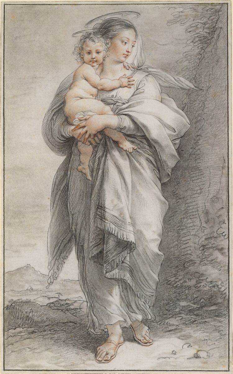 Virgin and Child, Giuseppe Cades (Italian, Rome 1750–1799 Rome), Black and red chalk, stumping throughout