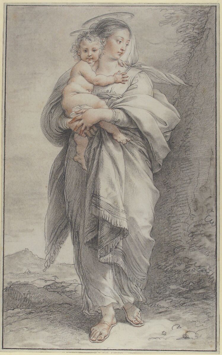 Virgin and Child, Giuseppe Cades (Italian, Rome 1750–1799 Rome), Black and red chalk, stumping throughout