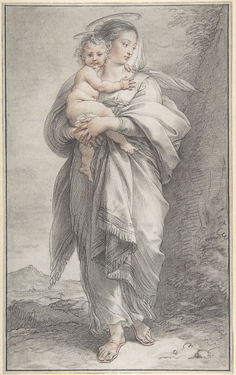 Virgin and Child, Giuseppe Cades (Italian, Rome 1750–1799 Rome), Black and red chalk, stumping throughout 