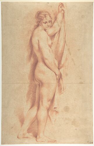 Standing Nude Female Figure (recto); Studies of a Kneeling Nude Female Figure and of a Man's Head (verso)