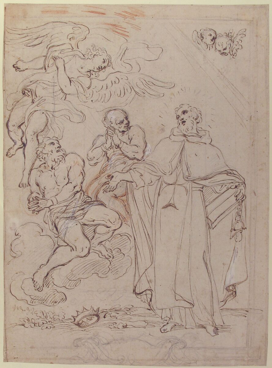 The Vision of Saint John of Matha, Giacinto Calandrucci (Italian, Palermo 1646–1707 Palermo), Pen and brown ink, black and red chalk, some corrections in white