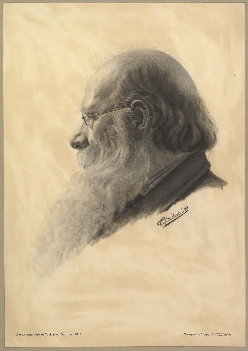 Portrait Head of a Man, Oresto Caldini (Italian, Florentine, 19th Century), Charcoal 