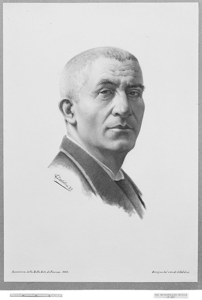 Portrait Head of a Man, Oresto Caldini (Italian, Florentine, 19th Century), Charcoal