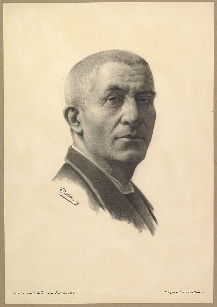 Portrait Head of a Man, Oresto Caldini (Italian, Florentine, 19th Century), Charcoal 