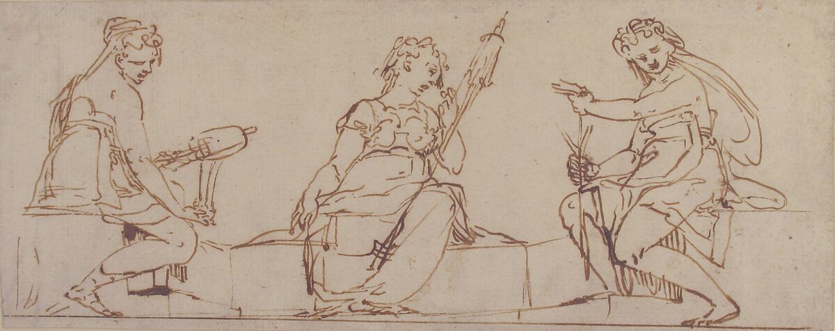 The Three Fates, Luca Cambiaso (Italian, Moneglia 1527–1585 Madrid), Pen and brown ink