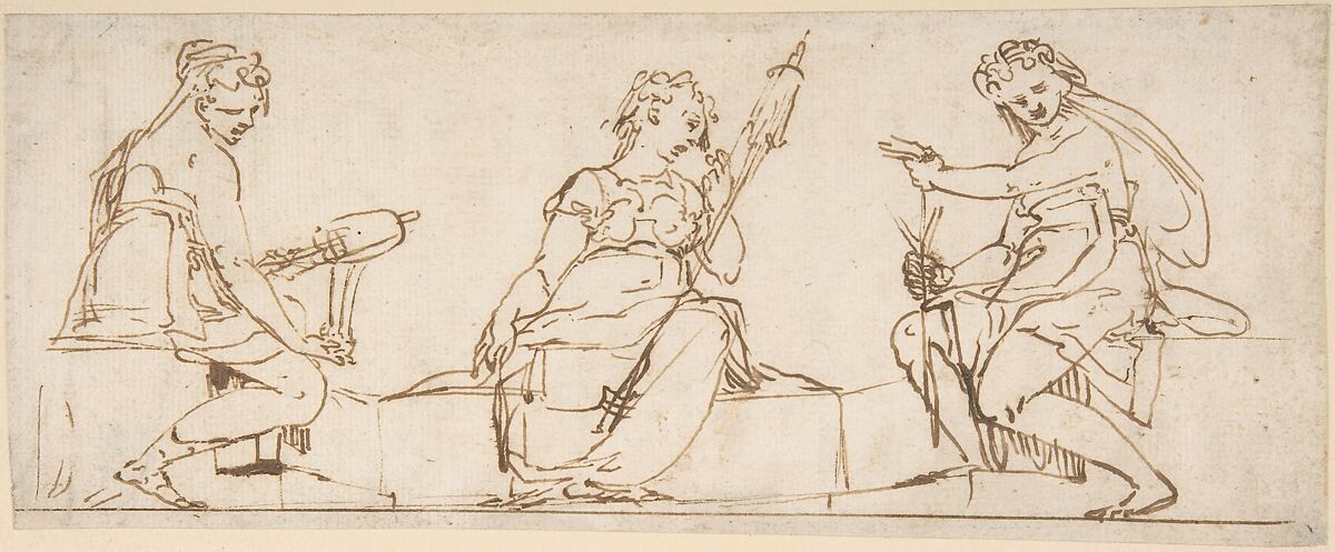 The Three Fates, Luca Cambiaso (Italian, Moneglia 1527–1585 Madrid), Pen and brown ink 