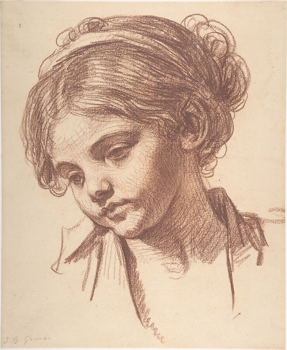 Child's Head, Jean-Baptiste Greuze (French, Tournus 1725–1805 Paris), Red chalk 