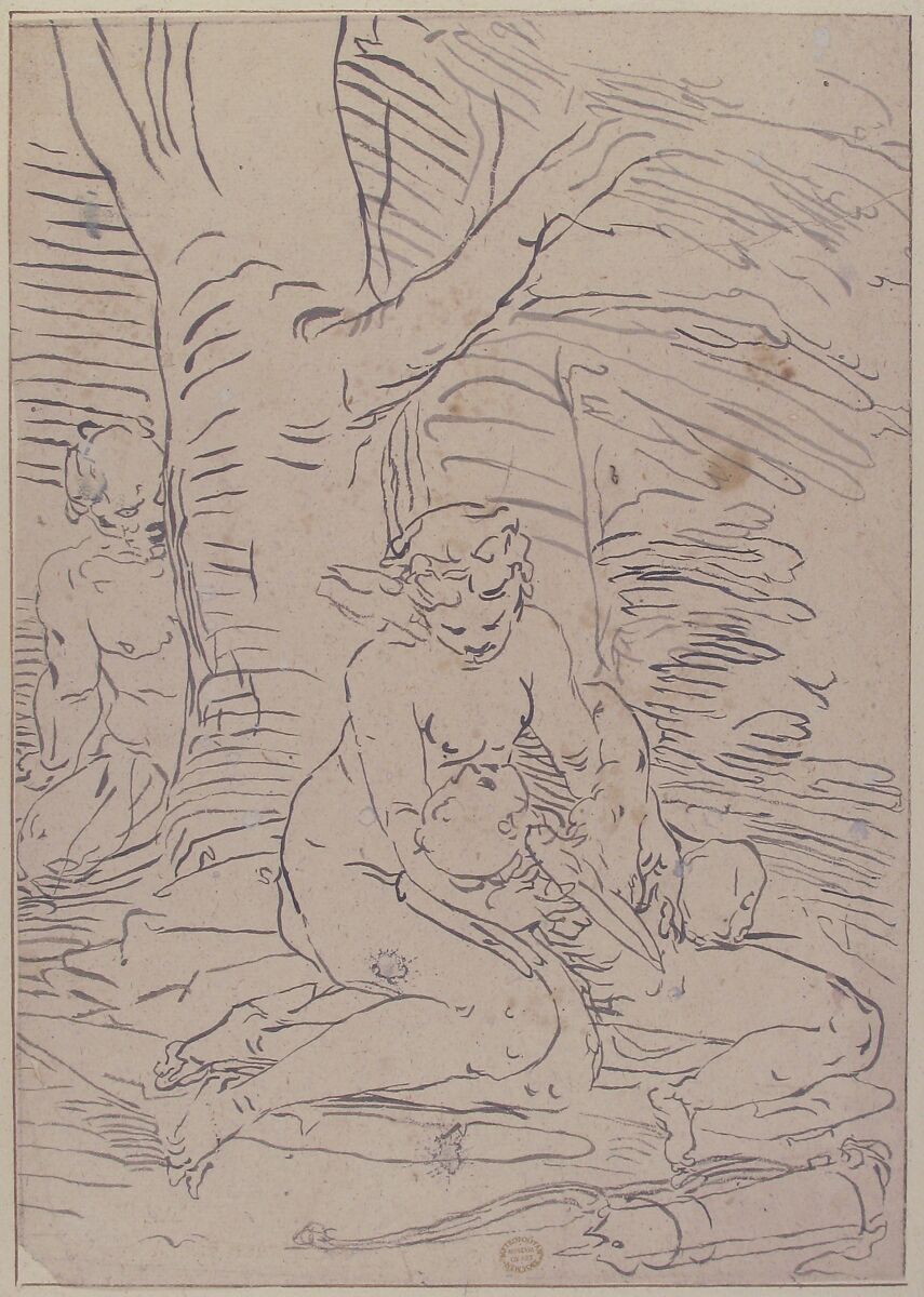 Venus, Cupid and Satyr, After Luca Cambiaso (Italian, Moneglia 1527–1585 Madrid), Brush and ink